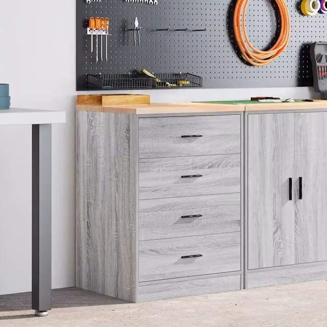 Armadietto da garage vidaXL in legno grigio, montabile a parete, L: 60 cm, P: 51 cm, H: 85 cm