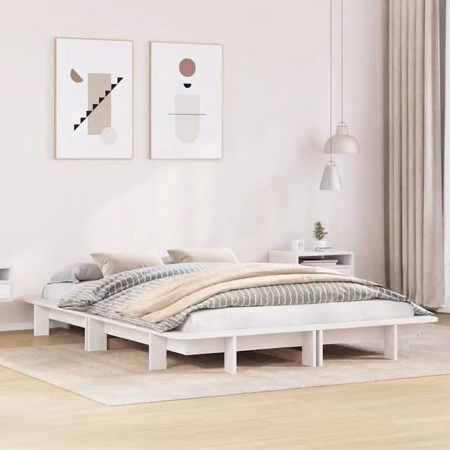 Letto moderno in legno massello di pino bianco vidaXL L/P: 120 x 200 cm