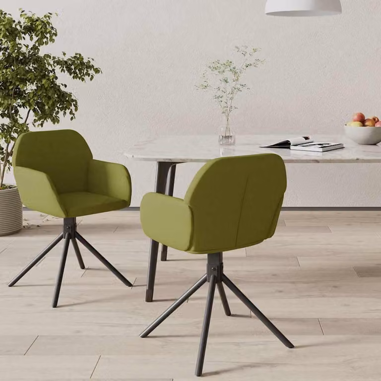 Set di 2 sedie da pranzo girevoli vidaXL in velluto verde chiaro con braccioli e base girevole a 360 gradi