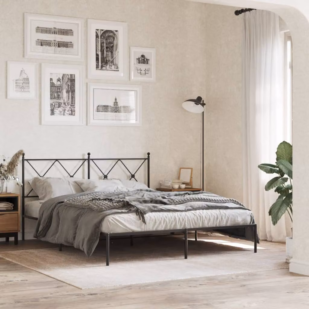 vidaXL Giroletto con Testiera in Metallo Nero L: 160 cm, P: 200 cm, H: 107 cm
