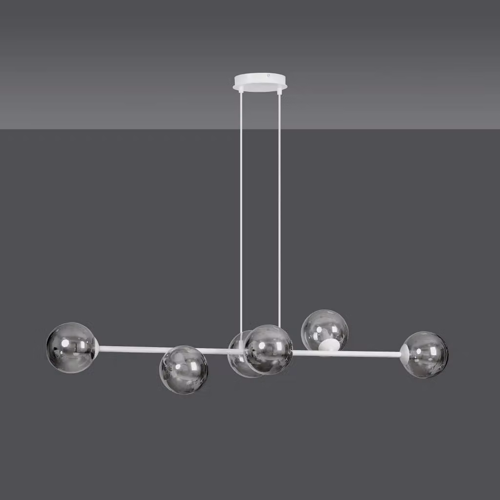 Lampadario a sospensione Emibig Rossi in vetro fumé e metallo bianco, dimmabile e con altezza regolabile, 6xE14, H: 110 cm – 2