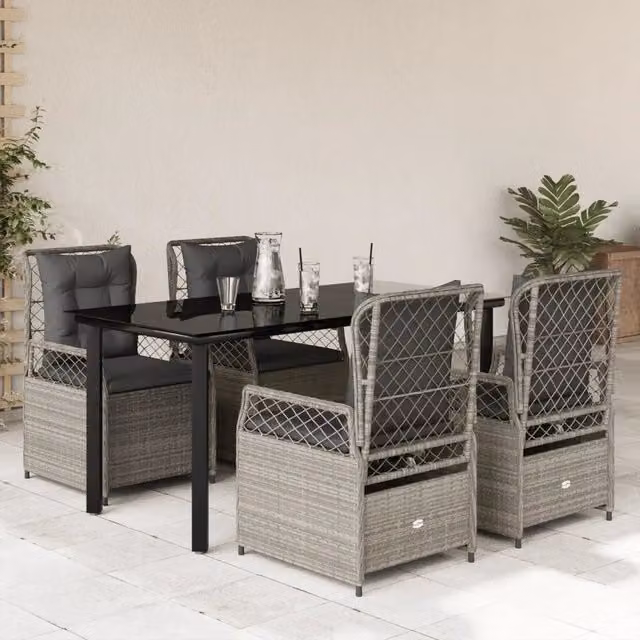 Set Pranzo da Giardino 5pz con Cuscini Grigio Chiaro Polyrattan 3263037