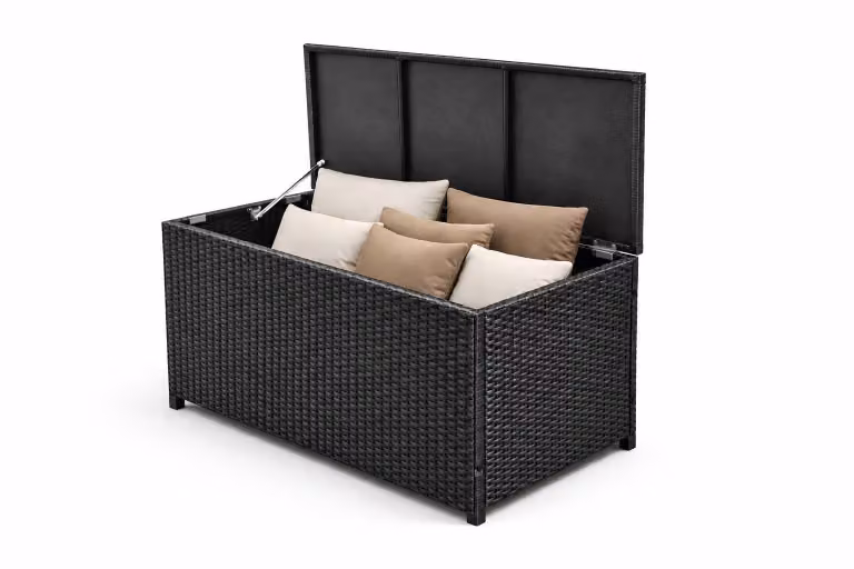 Contenitore per cuscini in polyrattan da 300 litri - Contenitore per cuscini da giardino, balcone e terrazza - Nero