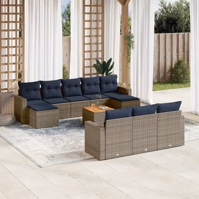 Set Divani da Giardino 11 pz con Cuscini Grigio in Polyrattan 3256677