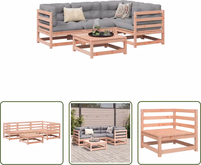 The Living Store Set di divani da giardino 5 pezzi in legno massiccio di abete Douglas