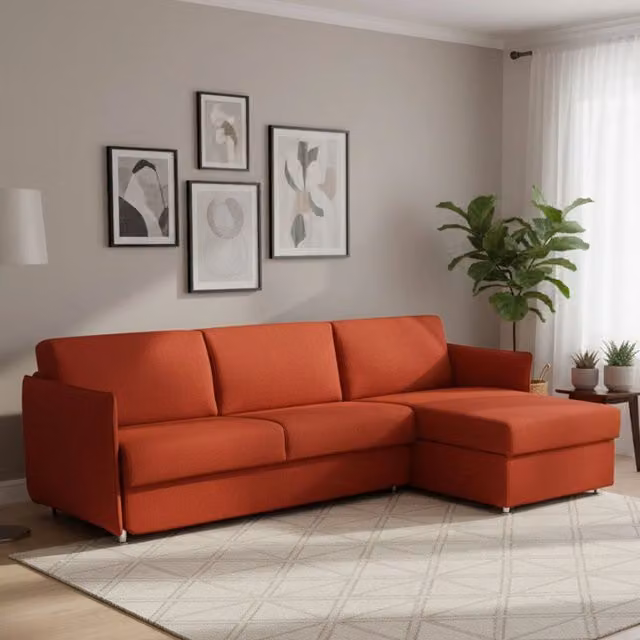 Divano Letto Sumirago DMORA con Penisola Sfoderabile Made in Italy, L/P: 260 x 160 cm, Arancione – 1