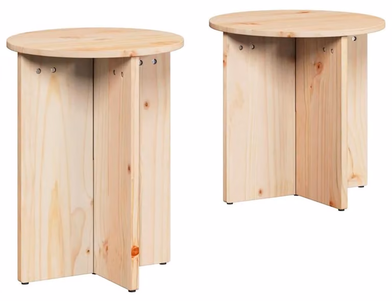 Set di 2 tavolini rotondi in legno massello di pino