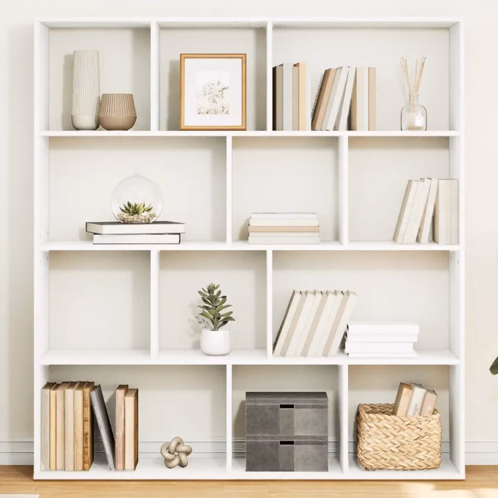 Libreria bianca vidaXL in legno e MDF con pannello posteriore, L 132 cm, P 29 cm, H 141,5 cm