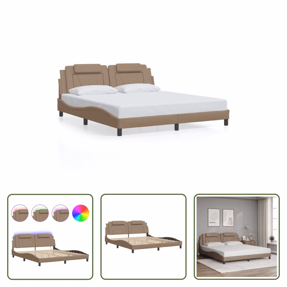 The Living Store Struttura letto con LED cappuccino-marrone 180x200 cm in ecopelle