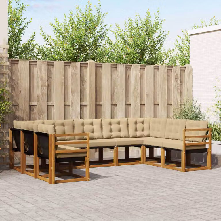 Set di divani da esterno vidaXL 9 pz in legno di acacia con cuscini beige e marrone per giardino e terrazza