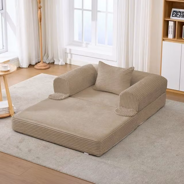 Set divano angolare modulare 1 posto + 2 posti ¨C Minimal ¨C imbottito velluto crema, 210x160x85