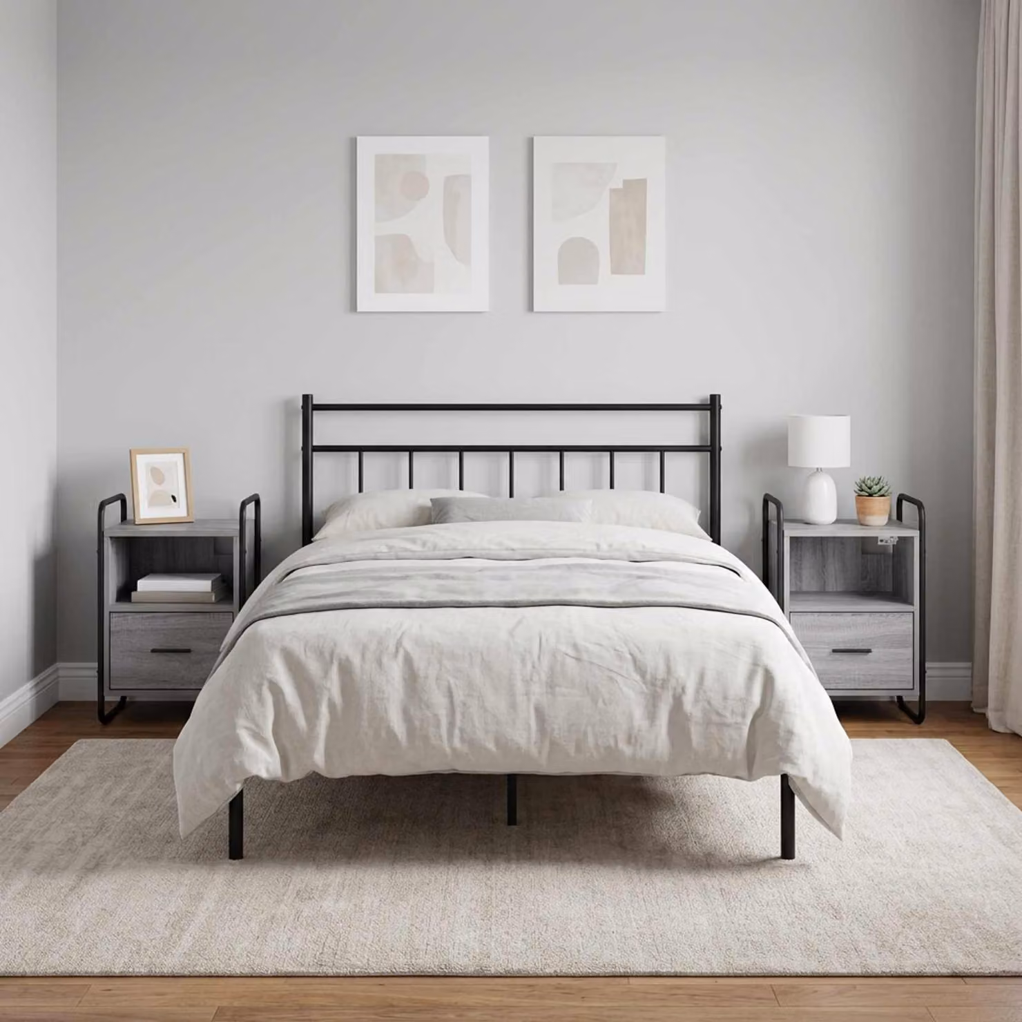 Set di 2 Mobiletti da Letto Appesi vidaXL in Colore Grigio e Nero, L 40 cm x P 30 cm x H 60 cm