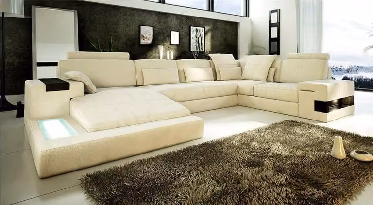 U-Form Sofa Couch Design Polster Modern Textil Wohnlandschaft Leder Ecksofa