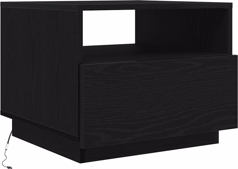 Tavolino da Soggiorno con Luci LED Rovere Nero 50x49x40 cm