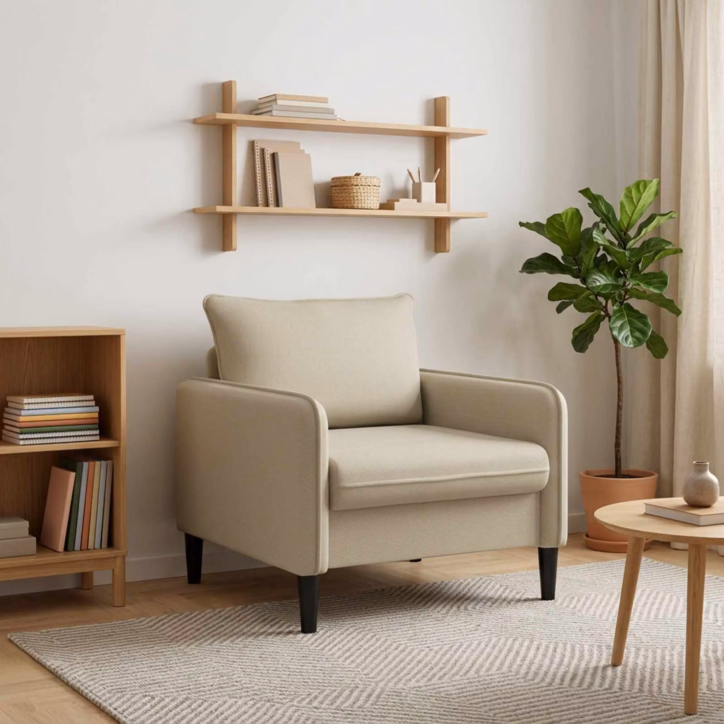 Poltrona XL vidaXL in velluto beige con braccioli per soggiorno e camera da letto L/P/H: 88 x 65 x 84 cm