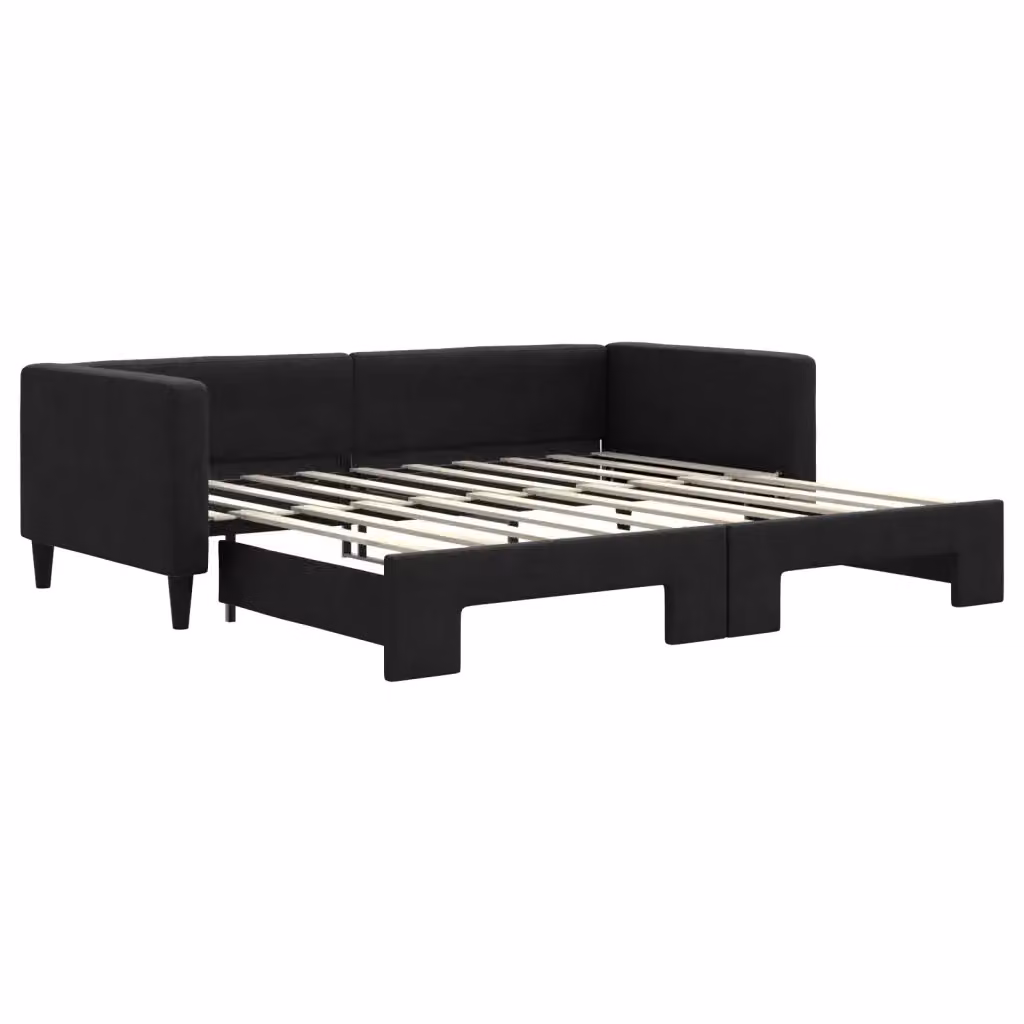 Divano Letto con Letto Estraibile vidaXL in Tessuto Nero con Struttura in Legno e Metallo per Soggiorno e Camera da Letto L/P: 90 x 190 cm – 2