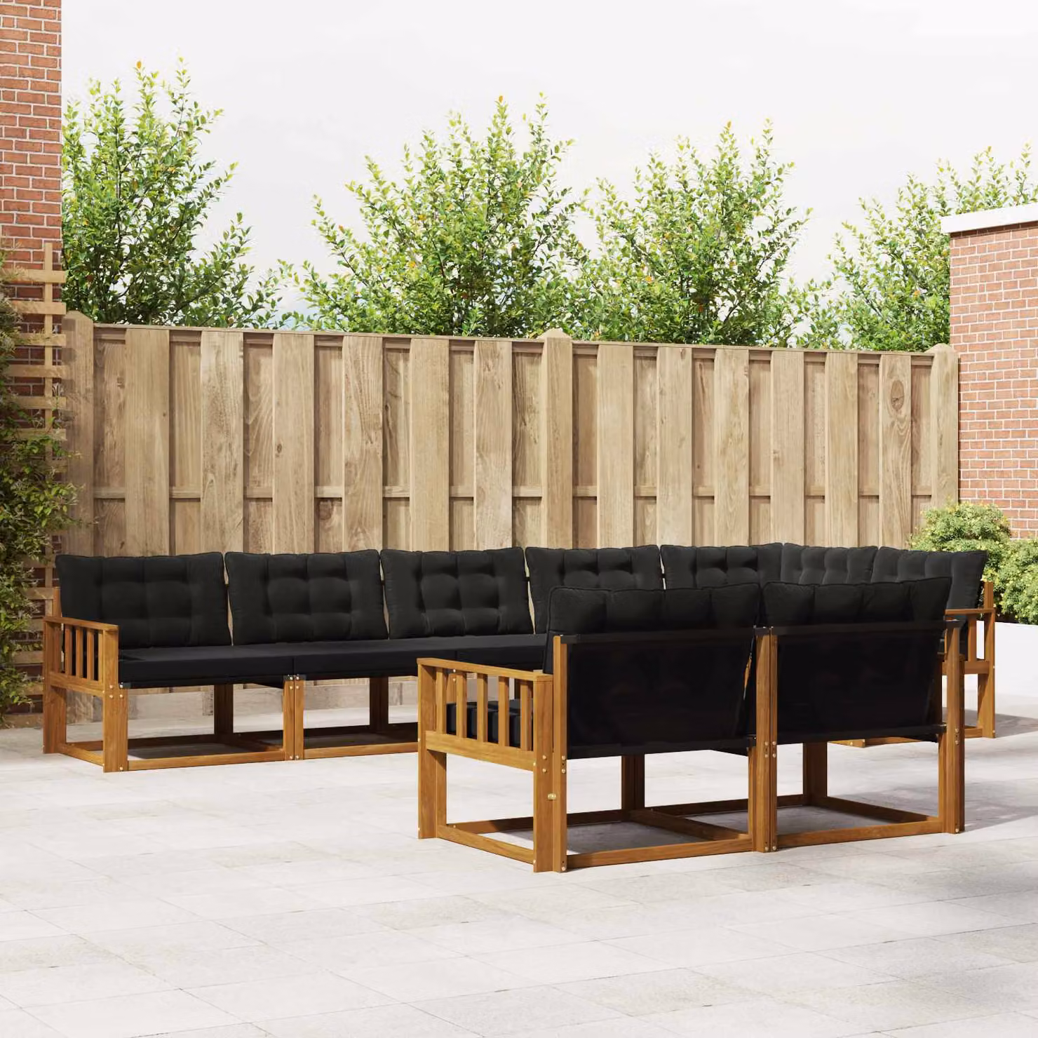 Set di divani da esterno vidaXL 8 pz in legno di acacia e textilene, colore marrone e nero