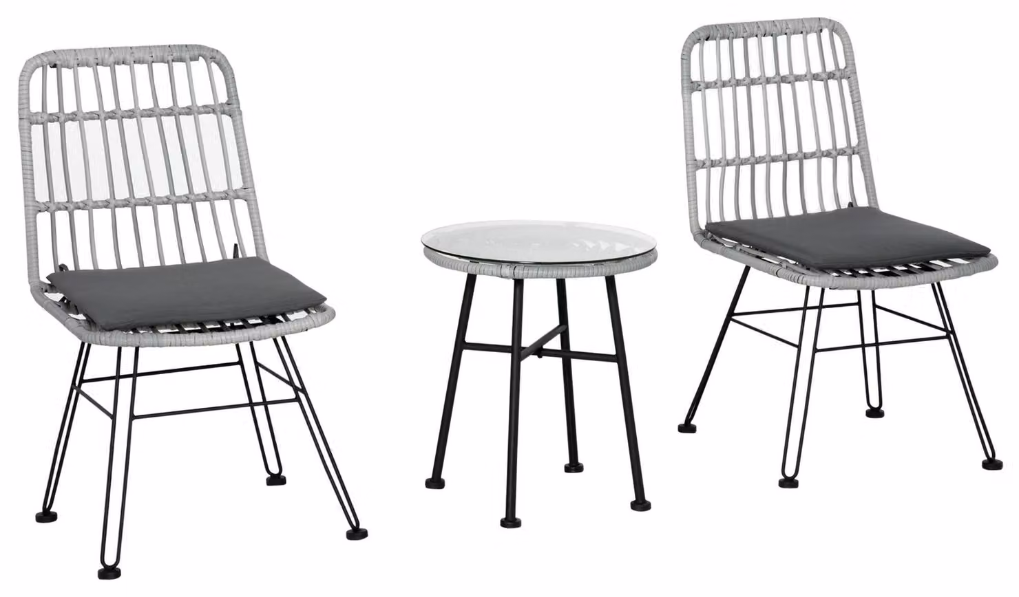Set Tavolino e 2 Sedie in Rattan Polietilene Grigio
