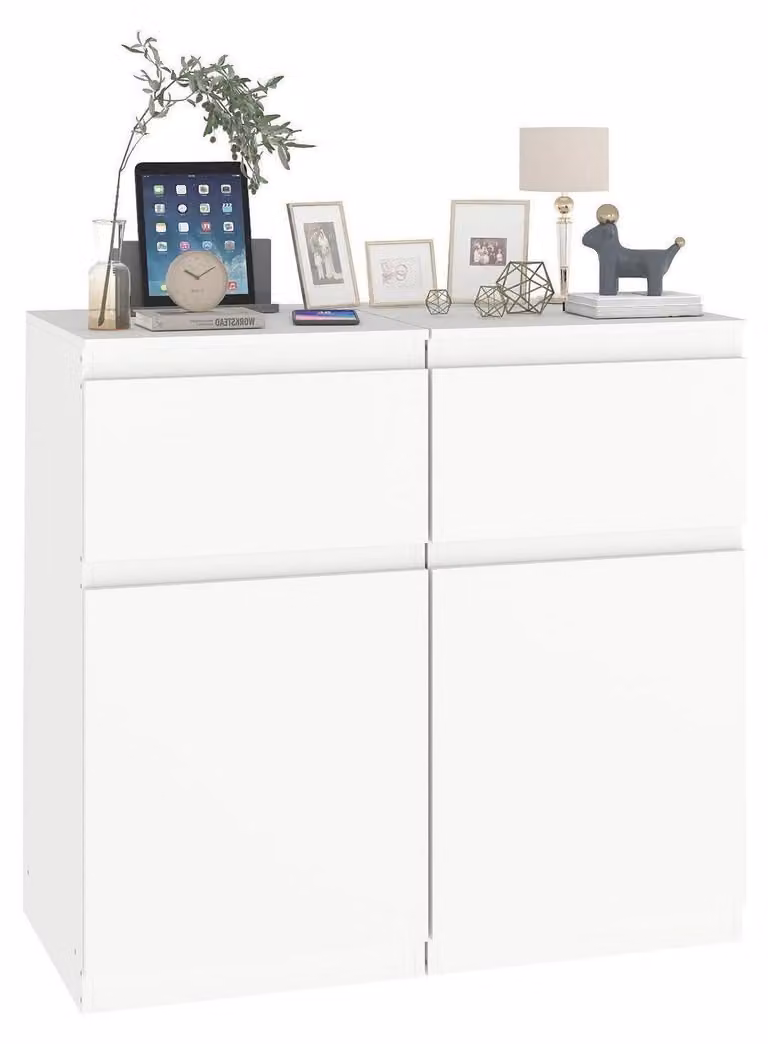Set di 2 comodini, colore bianco, 1 cassetto, 1 anta, dimensioni 40x40x75 cm, materiale: MDF