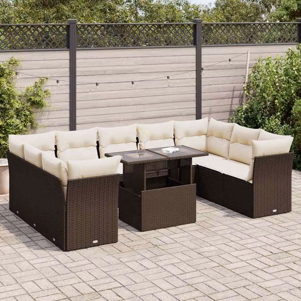 Maison Exclusive - Set Divani da Giardino 10pz con Cuscini in Polyrattan Marrone