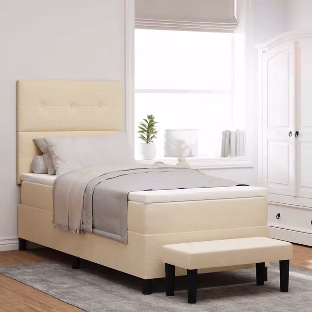 Letto ibrido con molle a tasche e testiera vidaXL in tessuto beige L/P: 100 x 200 cm