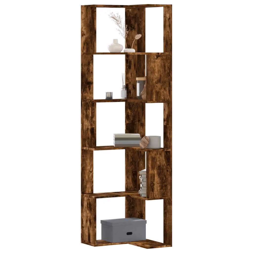 Libreria Angolare vidaXL con 5 Ripiani in Rovere Fumo, Design Moderno per Soggiorno o Ufficio, L/P/H: 50 x 50 x 179 cm