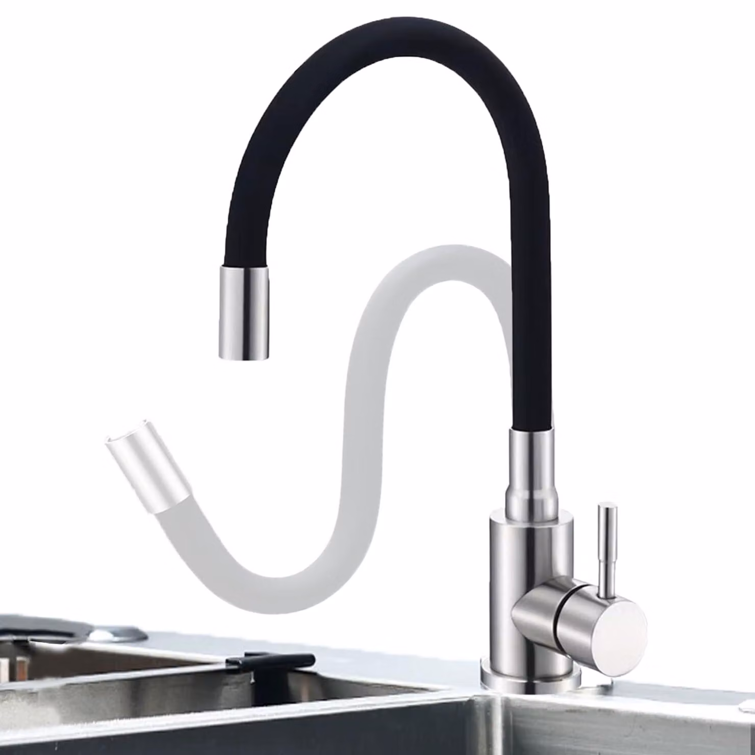 Rubinetto da cucina, rubinetto da cucina flessibile, miscelatore per lavello, girevole a 360°, acciaio inossidabile, nero