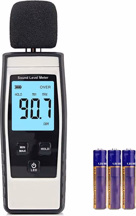 Misuratore di rumore professionale - DB Meter - Misuratore di rumore - Bianco con nero