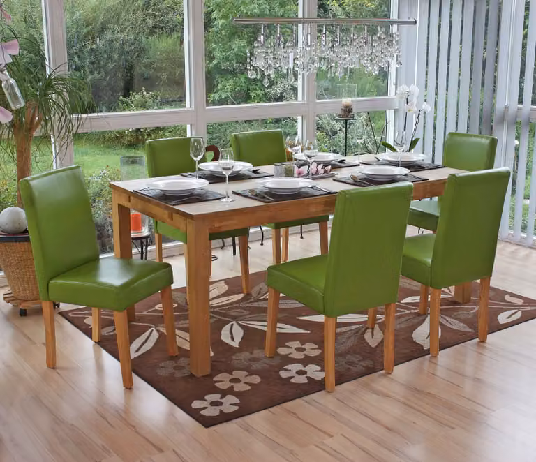 set di 6 sedie per sala da pranzo Sedia da cucina Littau ~ Pelle finta, verde, gambe chiare
