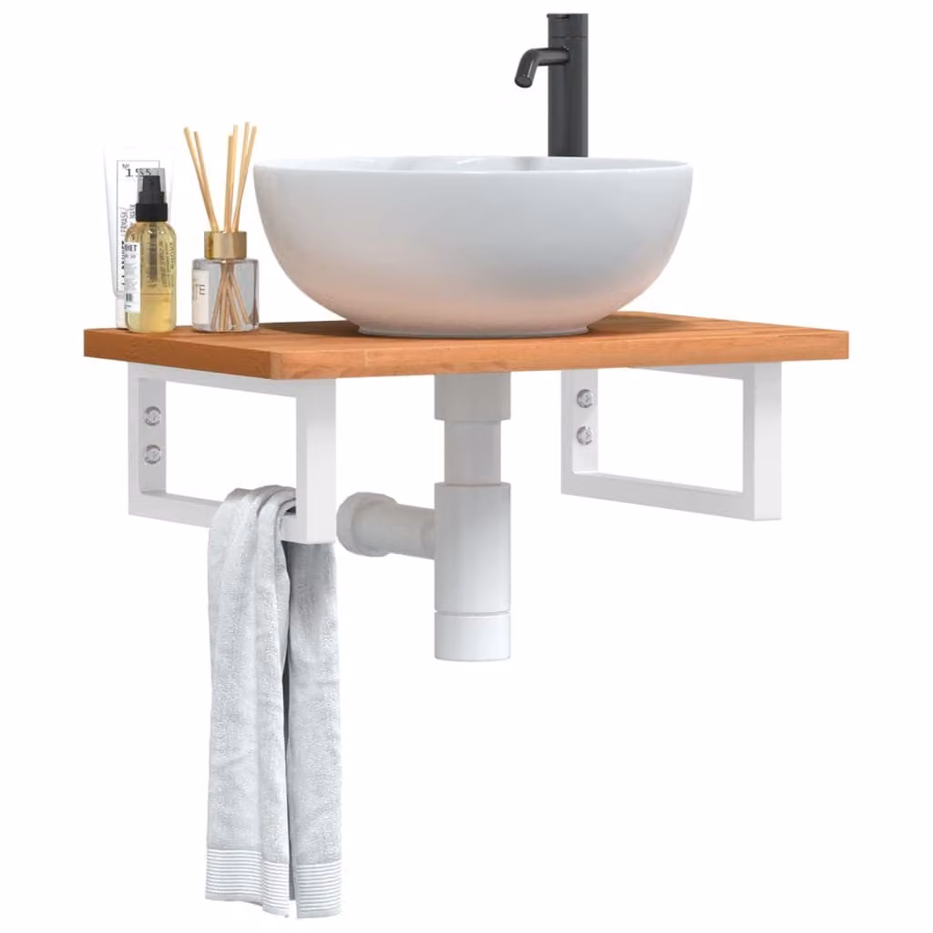 vidaXL Ripiano da parete per bagno in metallo e legno di faggio, Bianco e Marrone