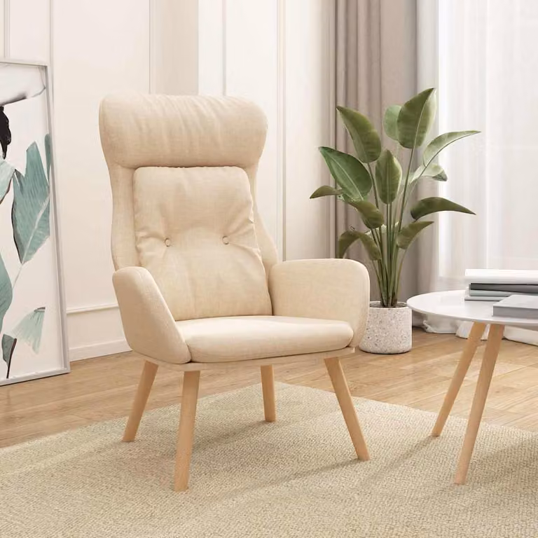 vidaXL Poltrona Rilassante Beige in Tessuto con Braccioli e Struttura in Metallo e Legno