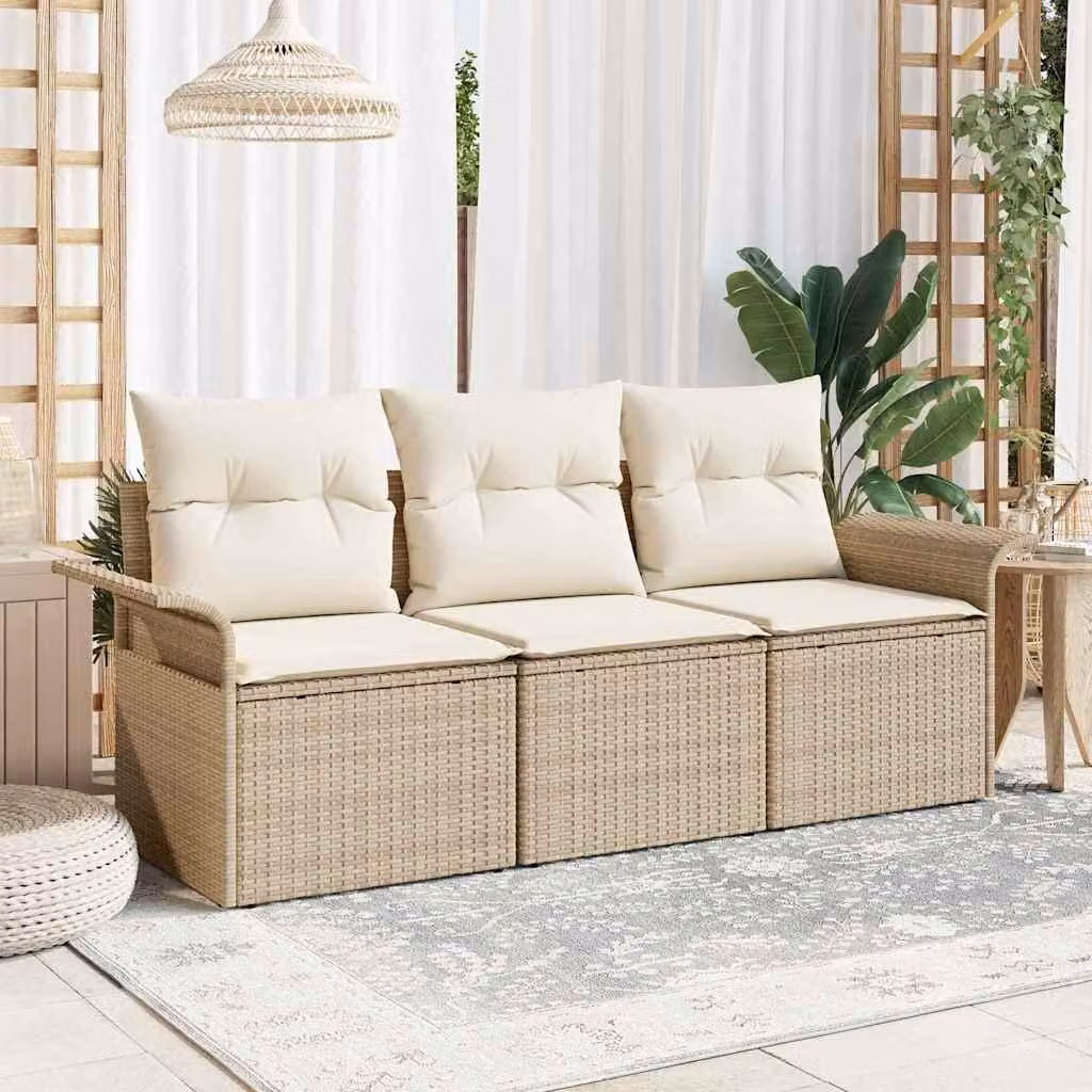Maison Exclusive - Set Divano da Giardino con cuscino 3 pcs Beige Poly Rattan