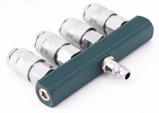 Manifold pneumatico a 4 vie - Connessione rapida - 1/4 di pollice NPT - Raccordi pneumatici - Ottone - Resistente agli urti - Distributore d'aria