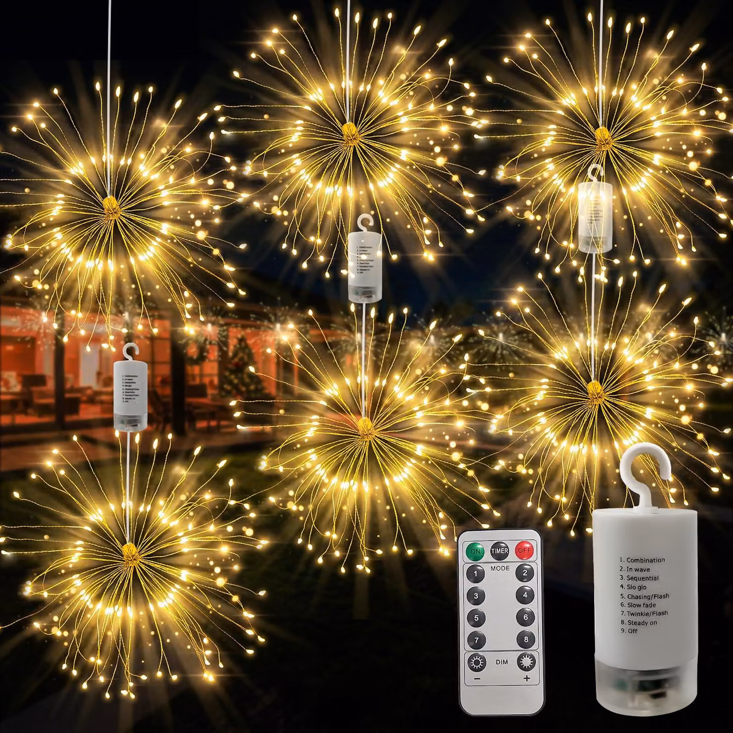 Catena luminosa a LED con 120 luci, 8 modalità, grado di protezione IP65, alimentazione a batteria, confezione da 6