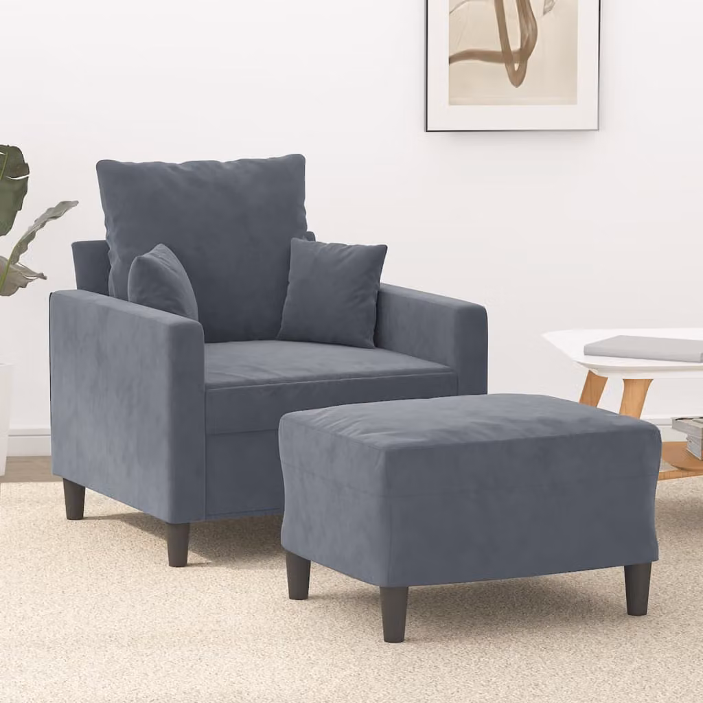 vidaXL Poltrona Relax con Poggiapiedi in Velluto Grigio con Struttura in Metallo e MDF
