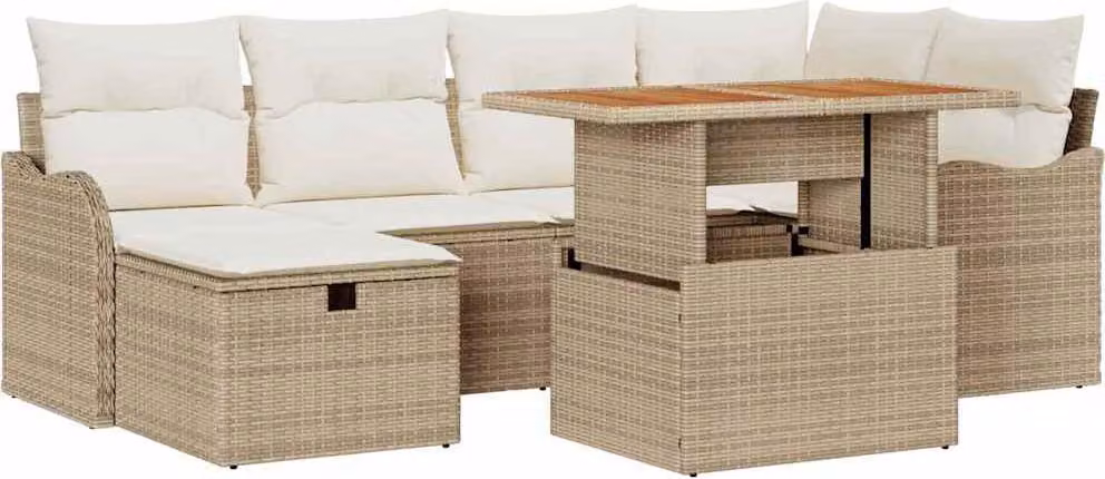 Set Divano da Giardino 7 pcs Beige polyrattan