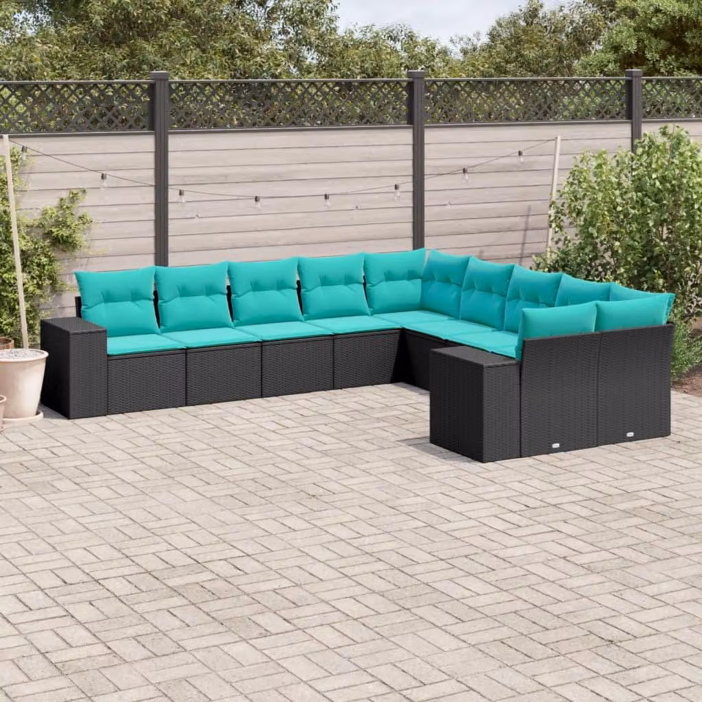 Maison Exclusive - Set da giardino 10 pezzi con cuscini, polyrattan nero
