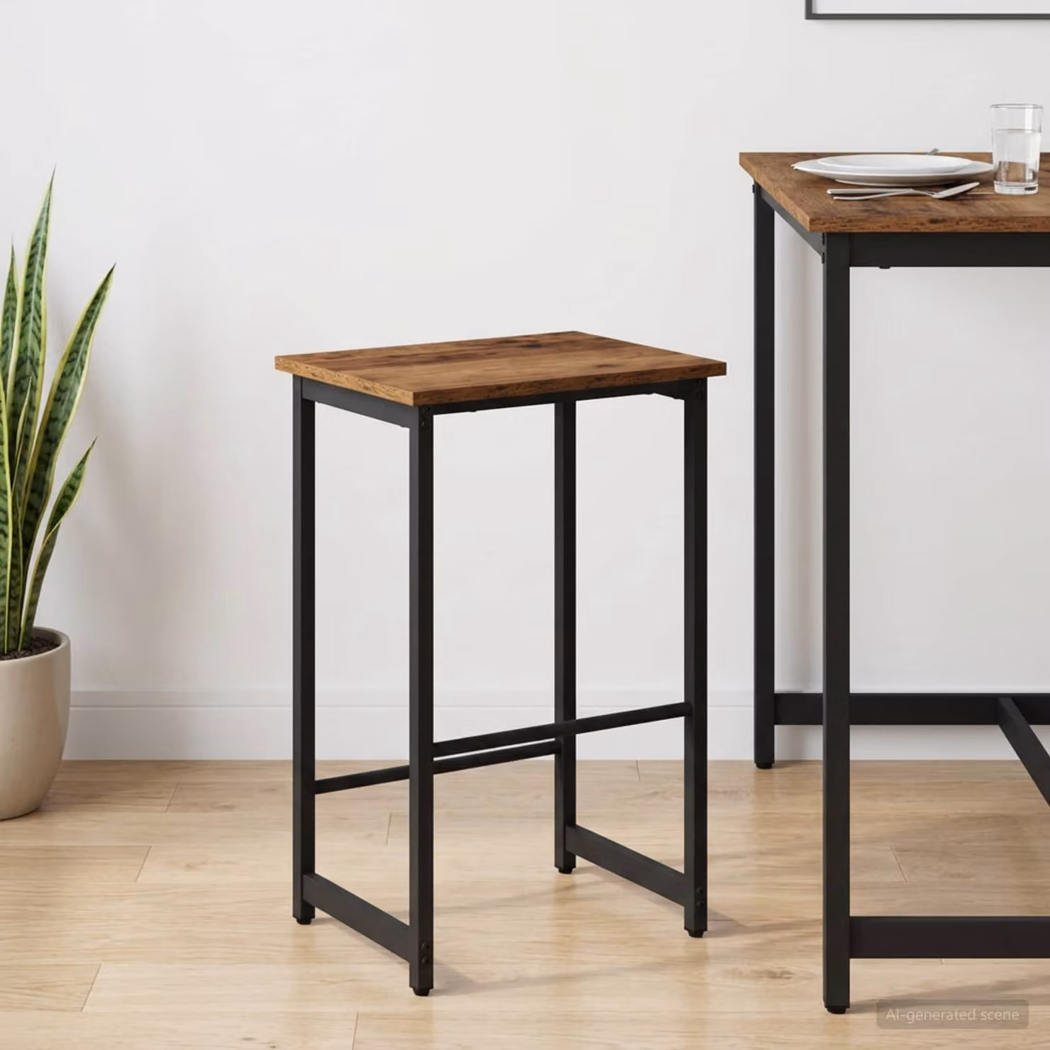 Sgabello da bar vidaXL in legno e metallo color marrone, L 40 cm x P 32 cm x H 74 cm