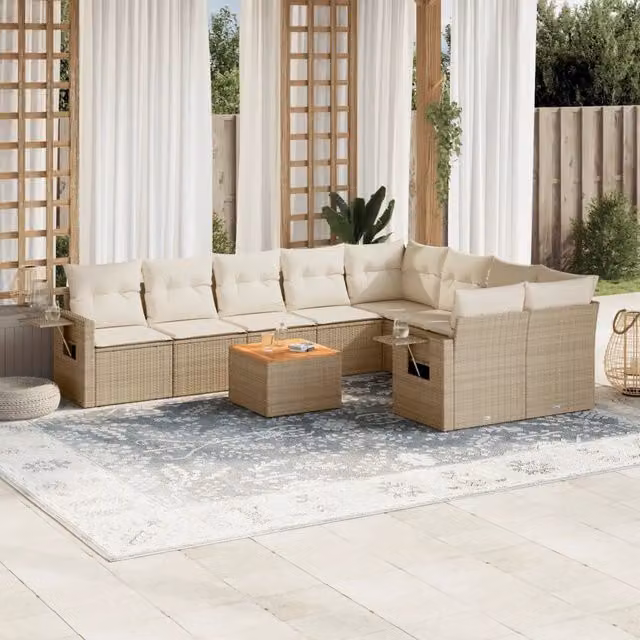 Set Divano da Giardino VIDAXL in Polyrattan da 10 Posti con Cuscini Beige e Design Moderno – 1
