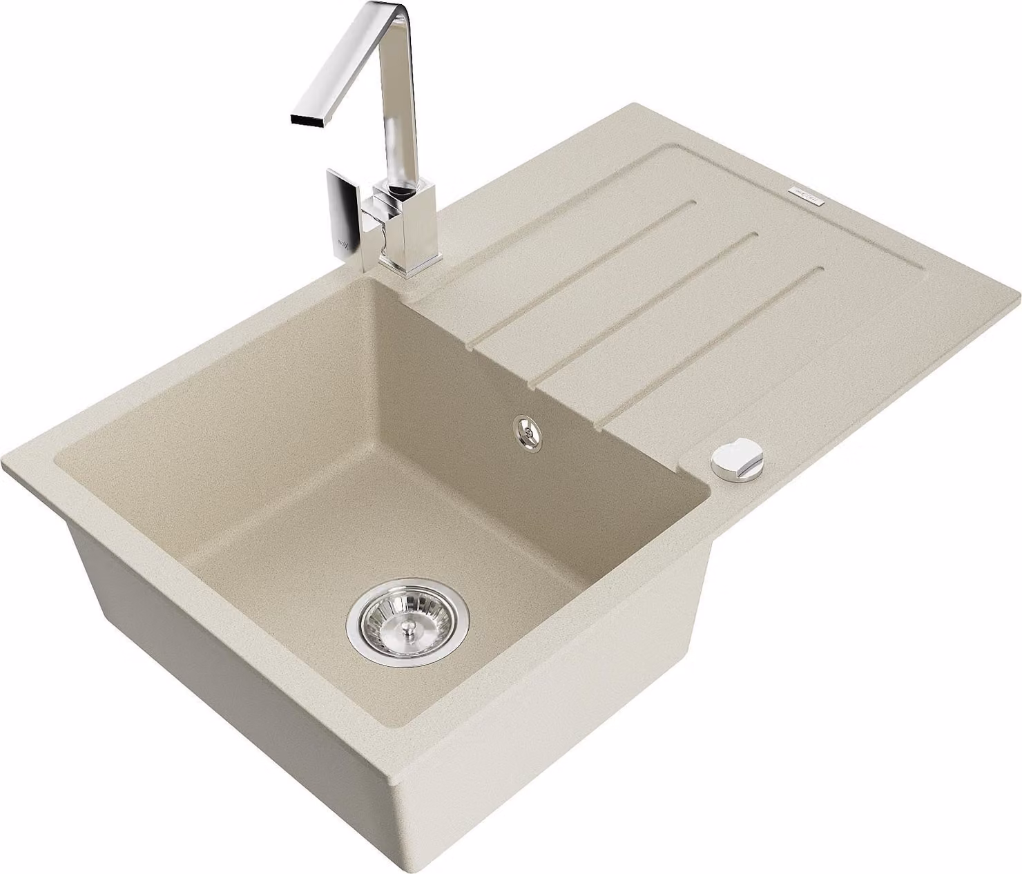Mexen Bruno lavello in granito a 1 vasca con scolapiatti e rubinetto da cucina Rita, beige - 6513-69-670300-00