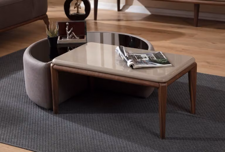 Modernes Couchtisch Set Halbrunder Tisch Polstertisch Wohnzimmer Tisch