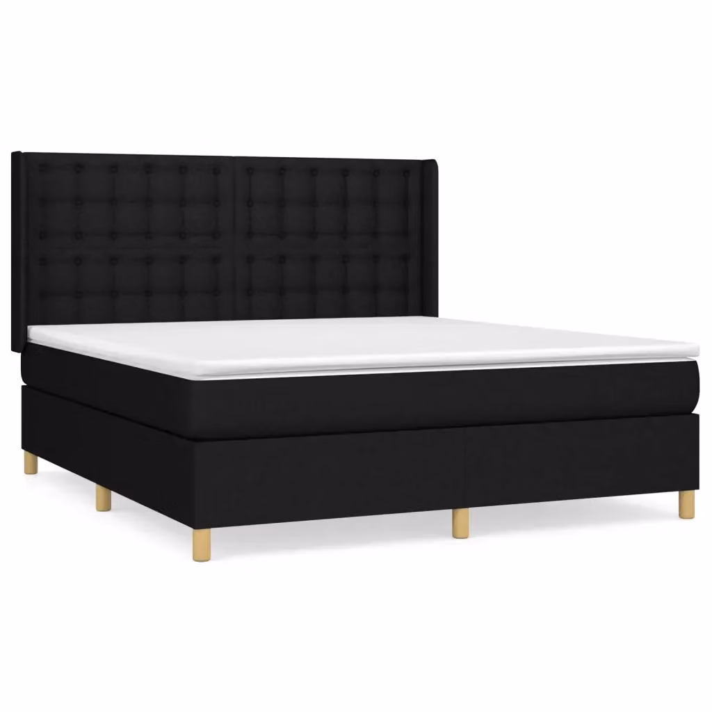 Letto Ibrido vidaXL con Giroletto a Molle e Materasso in Tessuto Nero e Bianco L/P: 160 x 200 cm – 2