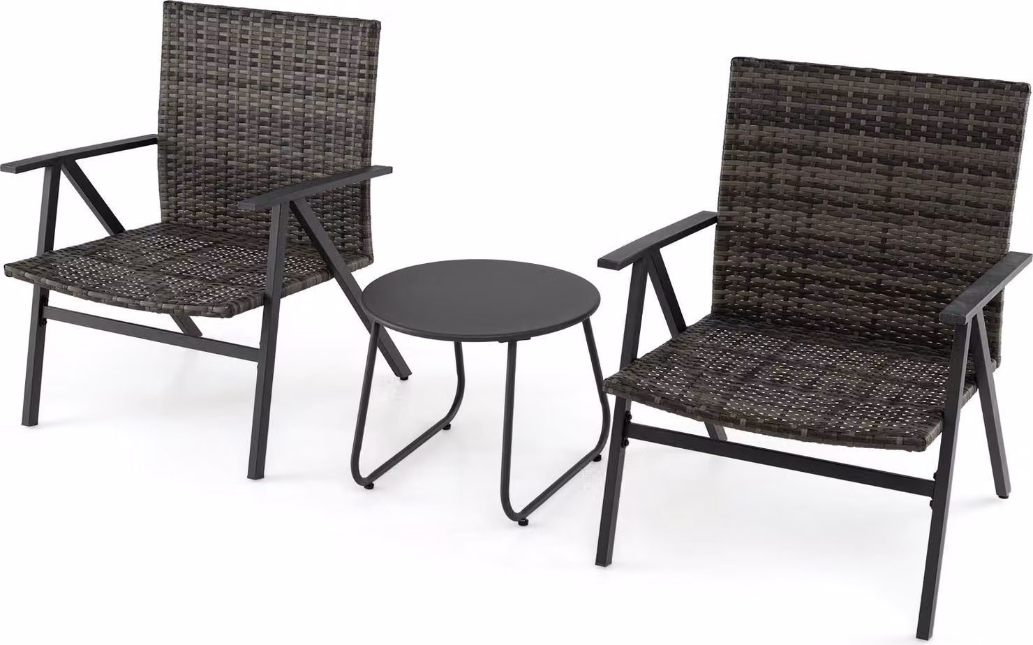 COSTWAY Set di 3 pezzi per mobili da giardino, mobili da balcone con 2 sedie in polyrattan, tavolo e schienale, gruppo di sedute per balcone grigio