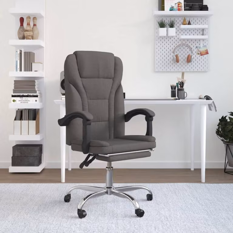 vidaXL Sedia da ufficio con funzione reclinabile in tessuto grigio scuro - Sedia da ufficio con funzione reclinabile - Sedie da ufficio con funzione reclinabile - Sedia da ufficio con funzione relax - Sedia da scrivania
