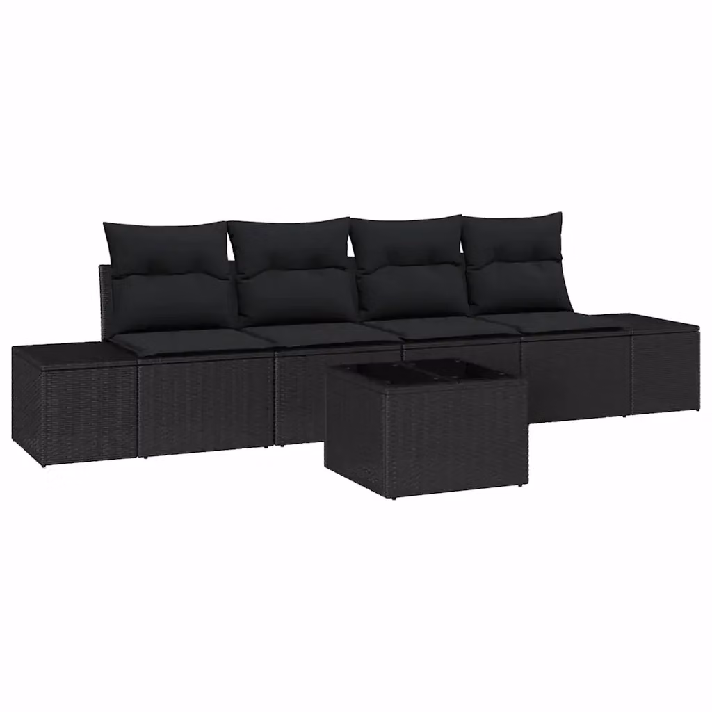 Set di divani da giardino vidaXL 5 pezzi in rattan nero con cuscini e tavolino da esterno – 2