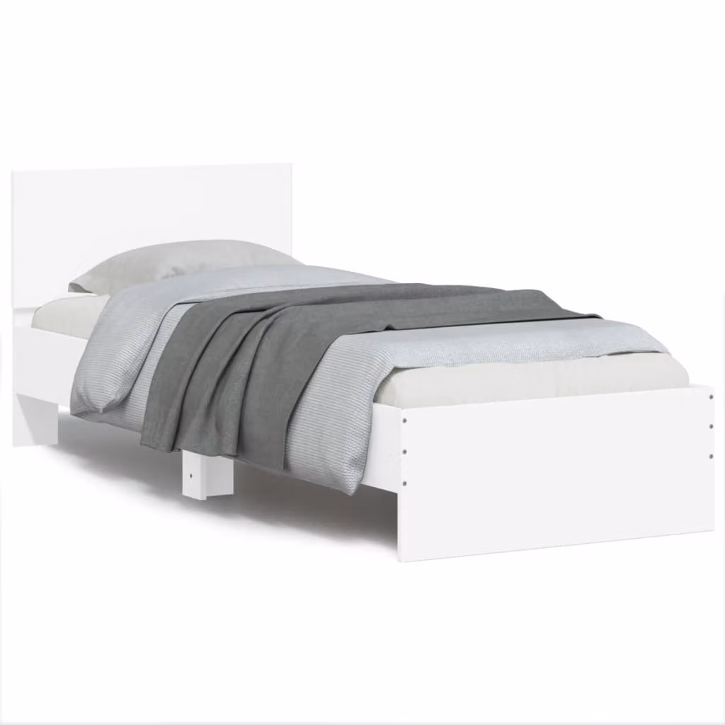 vidaXL Giroletto con Testiera e LED Bianco L 200 x P 90 x H 70 cm con Porte USB e Illuminazione Sotto il Letto