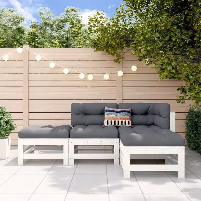 Set Salotto da Giardino 4 pz Bianco in Legno Massello di Pino 3186502