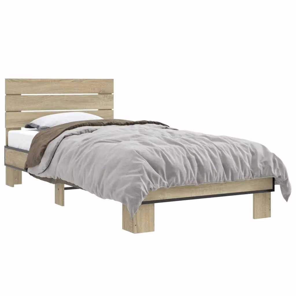 Struttura letto con testata in Rovere Sonoma e finitura opaca, L/P/H: 80 x 200 x 83 cm – 2