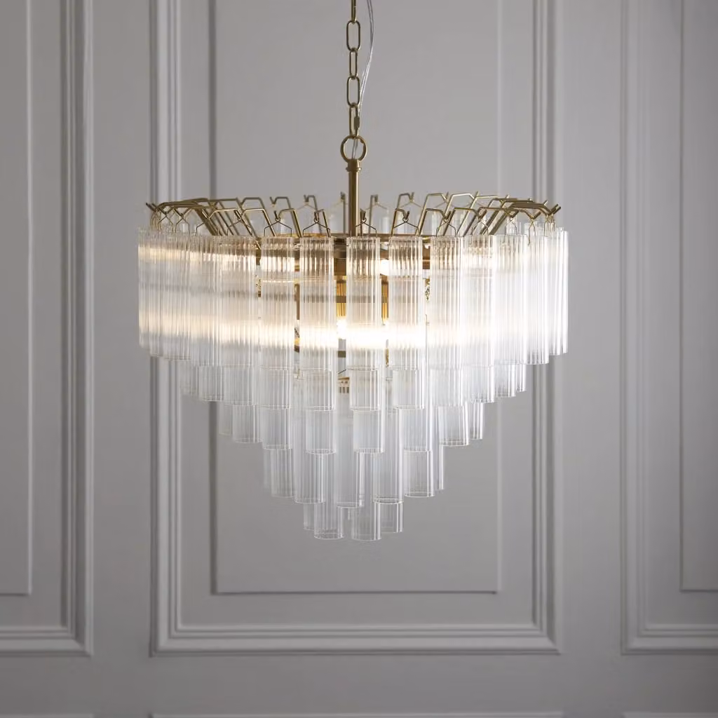 Lampadario a sospensione Endon in metallo ottone e vetro trasparente stile glamour con altezza regolabile – 2