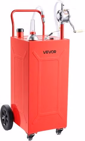 VEVOR Serbatoio Carburante Carrellato da 132,5 L Acciaio al Carbonio Rosso, Carrello per Carburante Portatile con Pompa Manuale e 4 Ruote, per Benzina e Diesel, per Auto, Tosaerba, ATV, Barche e Moto